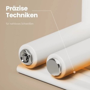 Weißer Emke elektrischer Handtuchhalter: Detail der Heizstangen mit nahtloser Verarbeitung und glänzenden Endkappen.