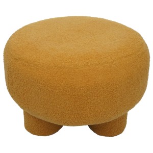Senfgelber MCW Hocker Q49 mit Bouclé-Stoffbezug und drei Füßen.