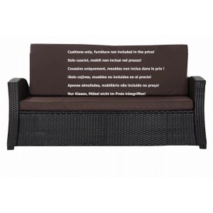 Braunes Gartenkissen-Set für Polyrattan-Möbel, bestehend aus Sitz- und Rückenkissen.
