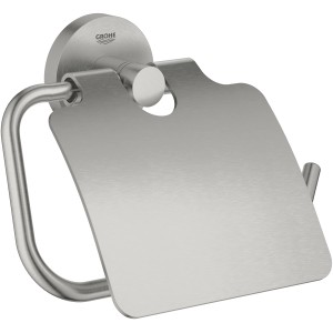 Grohe WC-Papierhalter Essentials Supersteel mit Deckel, aus Metall, zur Wandmontage.