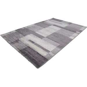 Kayoom Teppich Falkland Port Louis, 200x290 cm, silberner Kurzflorteppich mit Patchwork-Design.