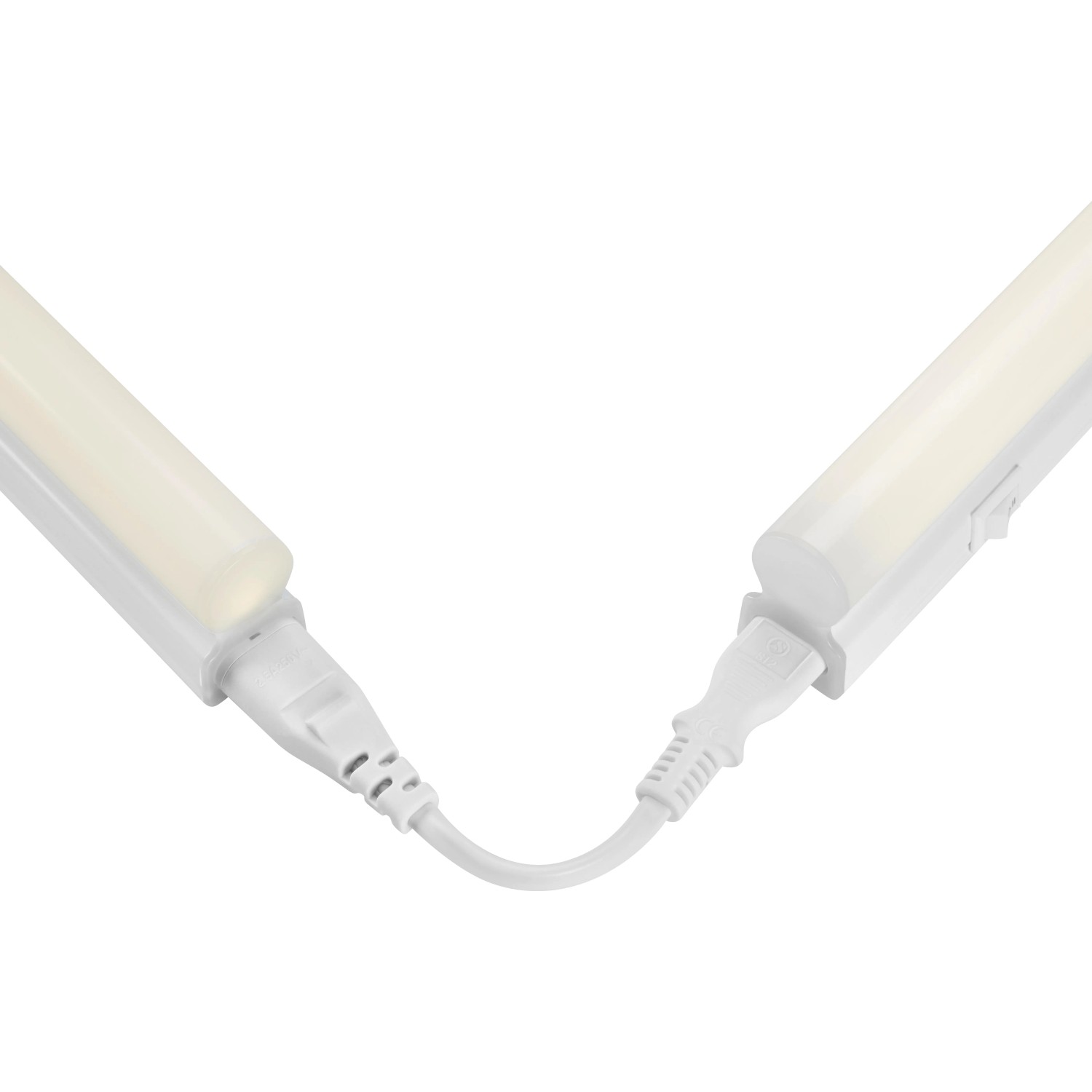 Weiße LED-Lichtleiste mit Kabel und Schalter, geeignet zur Montage unter Hängeschränken.