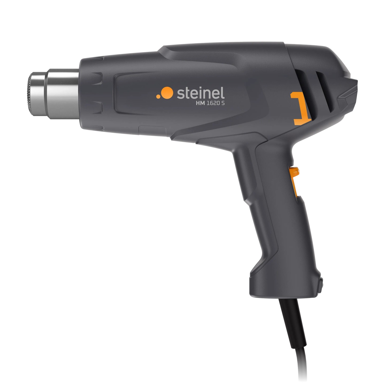 Steinel Heißluftgebläse HM 1620 S, 1600 W, graues Gehäuse mit silberner Düse.