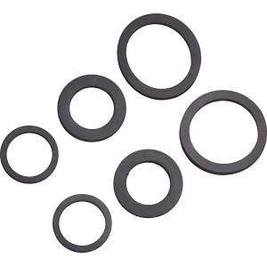 Schwarzes Flachdichtungs-Set mit 6 Gummidichtungen in verschiedenen Größen.