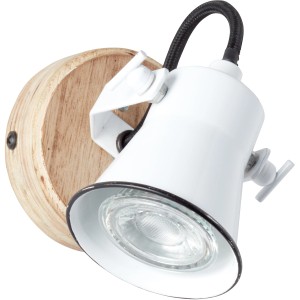 Weiße Brilliant Wandlampe Seed mit Holzdetails, GU10 Fassung, schwenkbar.