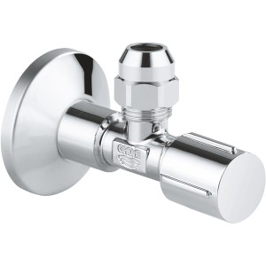 Grohe Eckventil 1/2 x 3/8 Chrom für Waschgeräte, mit Rosette und ergonomischem Griff.