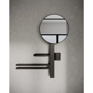 Ideal Standard Beauty Kosmetikspiegel-Set Bar M700, schwarz matt, mit Handtuchhalter und Ablage.