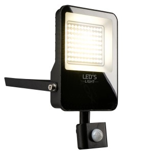 Schwarzer LED's Work Strahler mit Sensor, 50W, 6000lm, 4000K, IP54 für den Außenbereich.