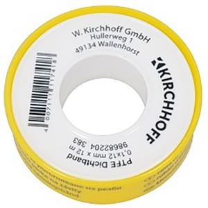 Kirchhoff PTFE-Gewindedichtband, 12m Rolle, weiß-gelb, für dichte Gewindeverbindungen.