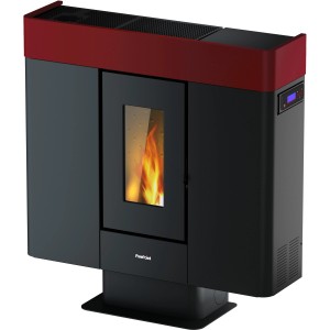 Freepoint Pelletofen Moon, Stahl Bordeaux, 10 kW. Moderner Ofen mit Sichtfenster und Automatik.