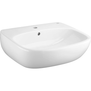 Weißes baliv Waschbecken-Set, 60 cm, mit eckiger Form und Armatur.