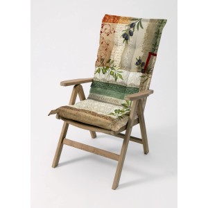 Beo Sitzauflage Hochlehner Glasgow Beige-Natur auf Holzstuhl, Oliven-Design.