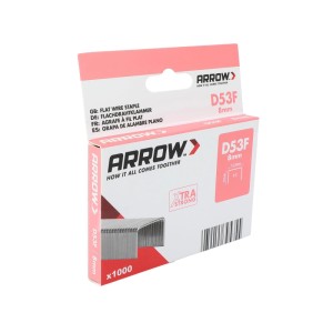 Arrow Klammern D53F, 8 mm, 1000 Stück, für Tacker. Flachdrahtklammern im Karton.