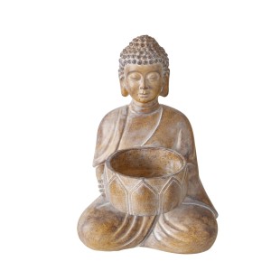 Brauner Buddha Teelichthalter Legolas von Boltze Home, 14,1x9,2x9cm, für stimmungsvolles Licht.