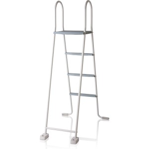 Weiße Poolleiter für Gre Stahlwand-Pool Atlantis, 134 cm hoch, mit 2x3 Stufen und Plattform.