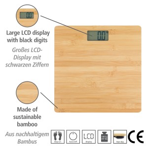 WENKO Personenwaage Bambusa aus Bambus mit LCD-Display.