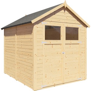 Bertilo Holz-Gartenhaus Sylt, 180x238 cm, naturbelassen, mit Doppeltür und Lichtausschnitten.