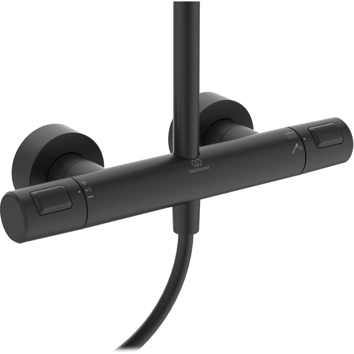 Ideal Standard Ceratherm T25 Duschsystem in Schwarz mit Thermostat und Teleskopstange.