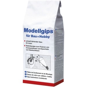 Weißer Standbeutel Modellgips für Bau + Hobby 1,5 kg. Schnell härtender Elektrikergips zum Fixieren und Spachteln.
