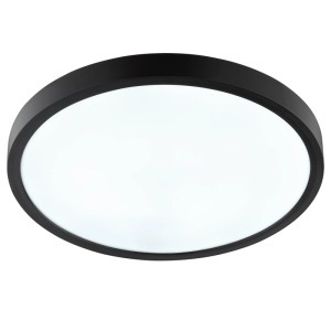 Runde, schwarze Brilliant LED Deckenleuchte Jade, Ø 37,5 cm, mit weißer Leuchtfläche. Modernes, flaches Design.