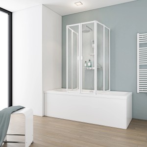 Schulte Badewannenaufsatz Softline hell, 2-teilig, weiß. Badewannenabtrennung aus Kunstglas.