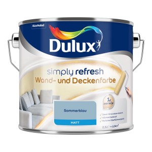 Farbeimer Dulux Simply Refresh Sommerblau matt, 2,5 Liter für Wand und Decke.