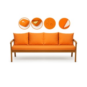 Orangefarbenes Setgarden Bankkissen für 3-Sitzer Gartenbank, bestehend aus Sitz- und Rückenkissen.