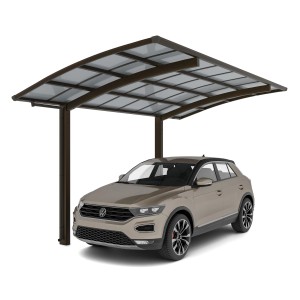 Ximax Alu Carport Portoforte, mattbraun, mit Auto. Einzelcarport mit Carbonat-Dachplatten und Aluminium-Konstruktion.