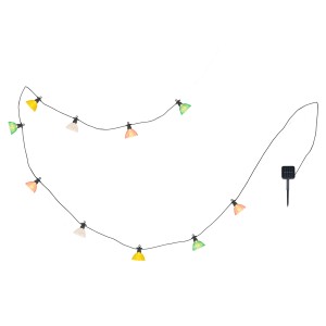 Globo Solar-Lichterkette mit bunten Lampen (pink, grün, gelb, klar) und Solarpanel.