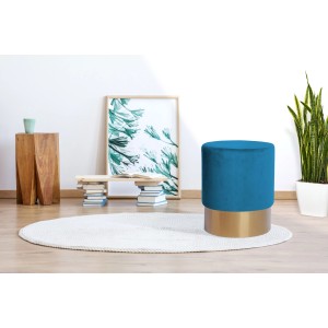 Blauer Kayoom Hocker Nano mit goldenem Fuß. Eleganter Sitzhocker / Sitzsack für Wohnzimmer und mehr.