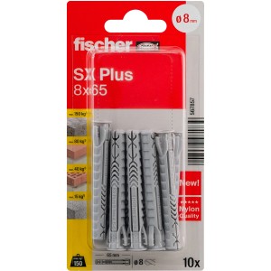 Packung Fischer Spreizdübel SX Plus 8x65 mm, 10 Stück, für sichere Befestigungen.