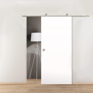 Novadoors Schiebetürsystem Nova 416 Edelstahl-Optik für Holztüren, 200 cm breit.