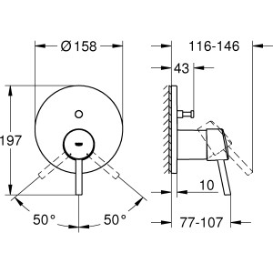 Technische Zeichnung: Grohe Concetto Einhand-Wannenbatterie in Chrom, Maße und Details zur Installation.