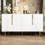okwish Sideboard mit Geometrischem Design Goldene Griffe Wohnzimmer 152x40x75cm Weiß_3