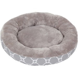 Graues Heim Donat-Tierbett Flower, Ø 53 cm, mit weichem Fleece und Muster.
