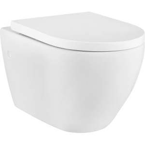 Weißes, spülrandloses baliv Wand WC-Set Kingston mit Soft-Close WC-Sitz.