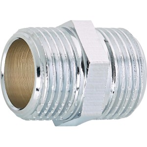 Verchromter Gewinde-Nippel aus Messing, 16,7 mm (R 3/8) für Trinkwasser- und Heizungsrohrleitungen.
