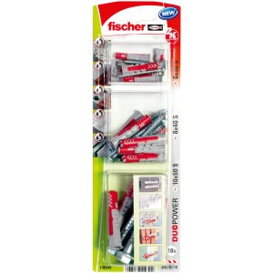 Fischer Dübel DuoPower, Set mit Dübeln (6/8/10 mm) und Schrauben, für sicheren Halt in verschiedenen Baustoffen.