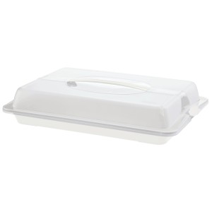 Rotho Partybutler John Medium, weiße Transportbox für Kuchen und Gebäck mit transparentem Deckel.