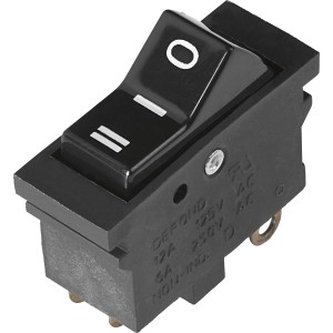 Schwarzer Einbau-Kippschalter für Lampen und Geräte, Detailansicht.