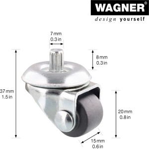 Wagner Lenkrolle Soft, Ø 2 cm, Tragkraft 35 kg, mit grauem Rad und Metallgehäuse.