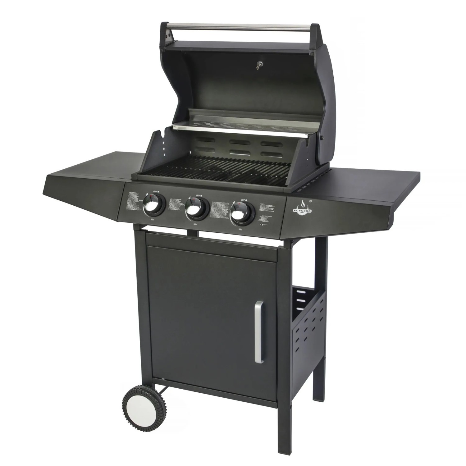 El Fuego Gasgrill San Angelo mit 3 Brennern, Seitenablage und Unterschrank.