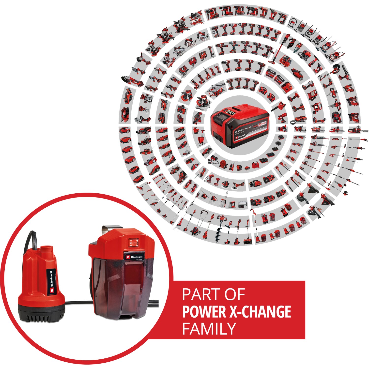 Einhell GE-SP 18 Li Akku-Klarwasserpumpe, rot, Teil der Power X-Change Familie.