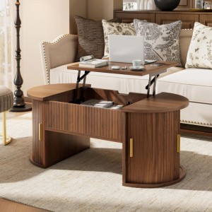 okwish Couchtisch HöhenVerstellbar/Offene Regale/Versteckter Stauraum Wohnzimmertisch 100 x 50 cm Braun