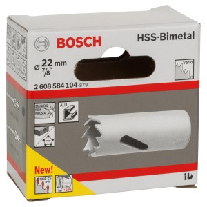 Bosch Lochsäge HSS-Bimetall 22 mm im Karton, geeignet für Holz, Metall und Kunststoff.