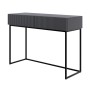 Selsey Veldio Schminktisch 110 cm, schwarz mit geriffelter Lamellenfront und zwei Schubladen auf schwarzen Beinen.