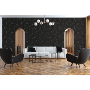 Wohnzimmer mit schwarzer Marmor Vliestapete Metropolitan Stories II von OBI.