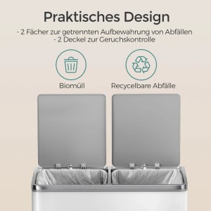 Songmics Mülleimer Pary, weiß-grau, 2 Fächer für Mülltrennung.