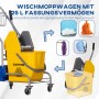 Gelber HOMCOM Reinigungswagen mit 25L Eimer, Presse, Metallrahmen und Rädern für Bodenreinigung.