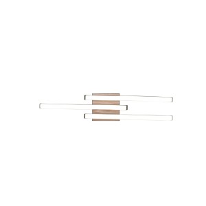 Moderne, 3-flammige LED-Deckenleuchte Route in Schwarz Matt mit Holzdetails, 56 cm breit.